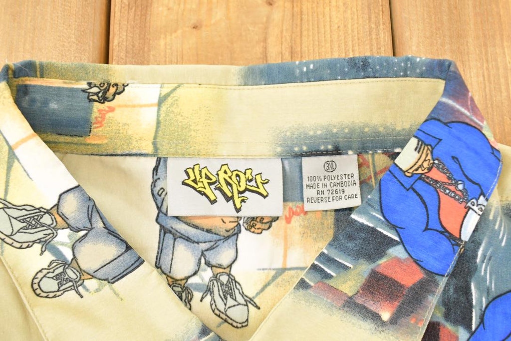Vintage 1990s Up Roc AOP Hip Hop Hustler Rottweiler Abstract Button Up Shirt Men's XXL