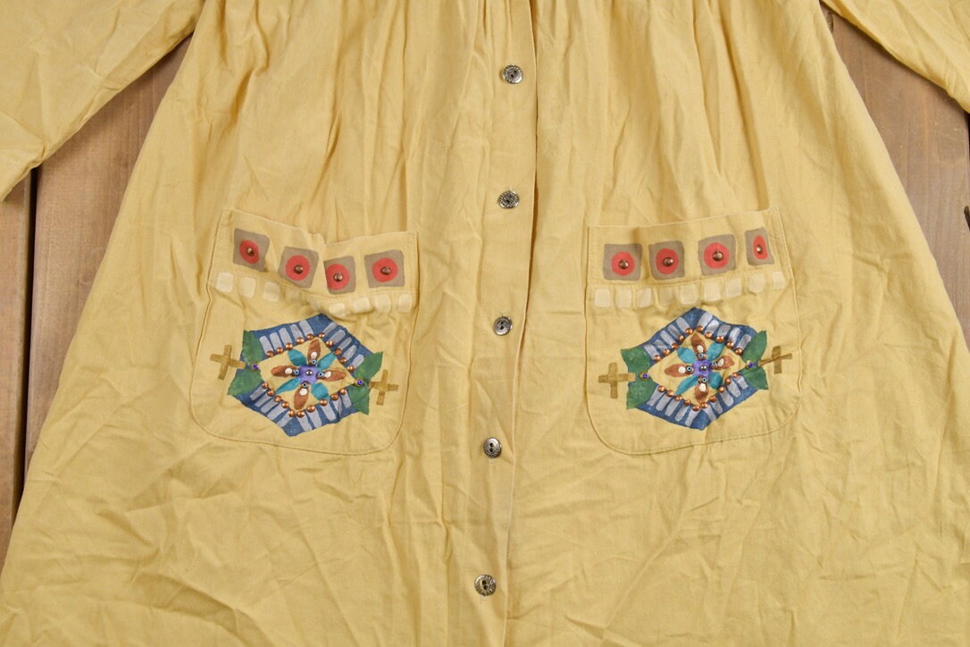 Vintage 1970s Myo Pinon Painted Shirt Dress