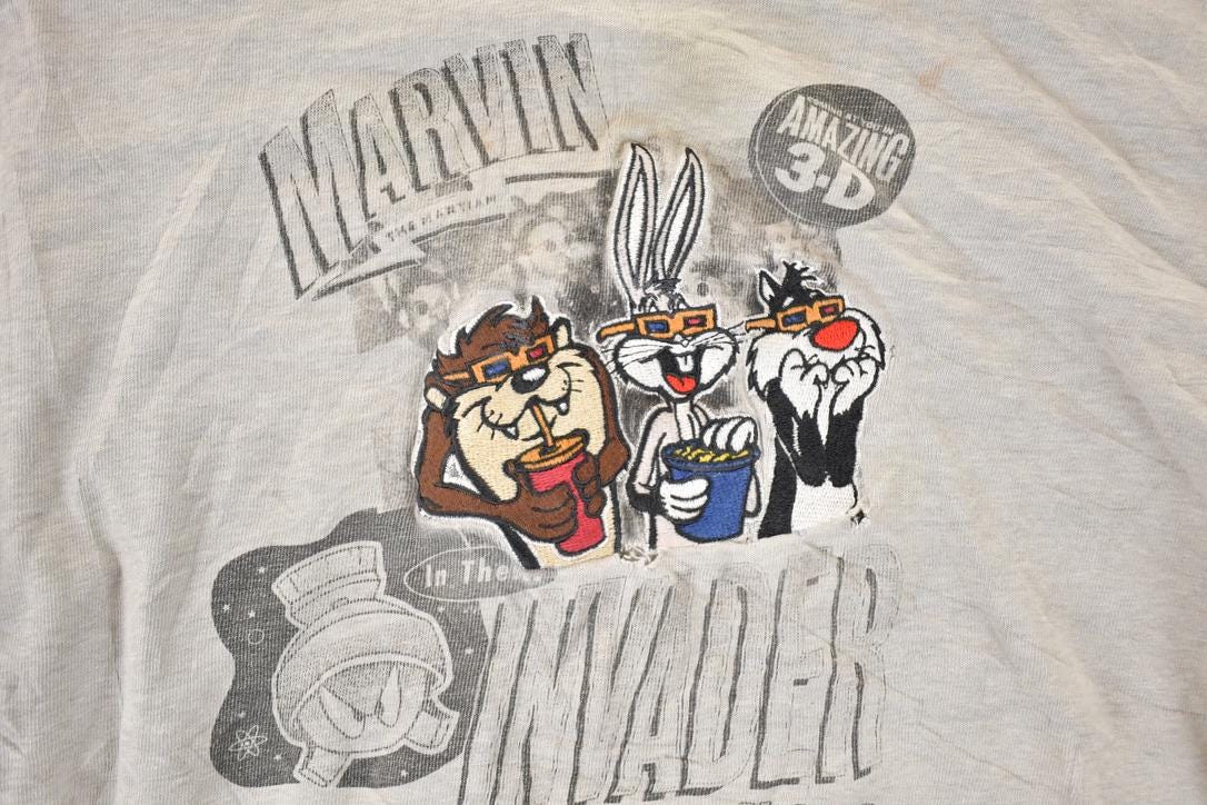 Vintage 1995 Warner Bros Marvin The Invader Embroidered 3D Movie Taz Bugs Crewneck Sweatshirt Men's L