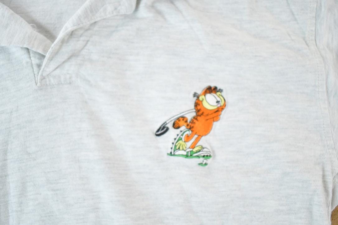 Vintage 1990s Toon Time Garfield Golfing Souvenir Single Stitch Embroidered Polo T-Shirt Made In