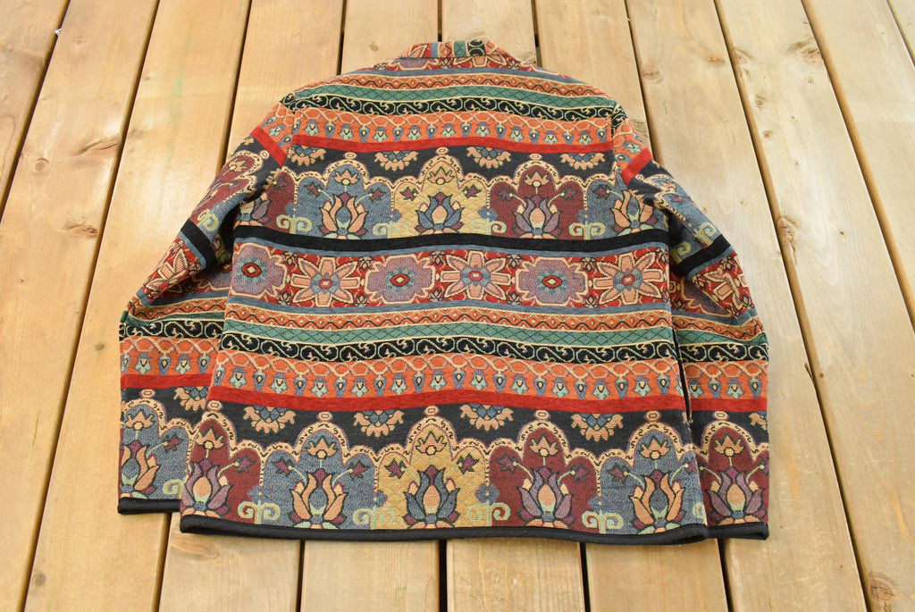 Vintage 1990s Flashback Tapestry Abstract Pattern Women's M / 90s Jacket / Grandma Jacket / All Over Print