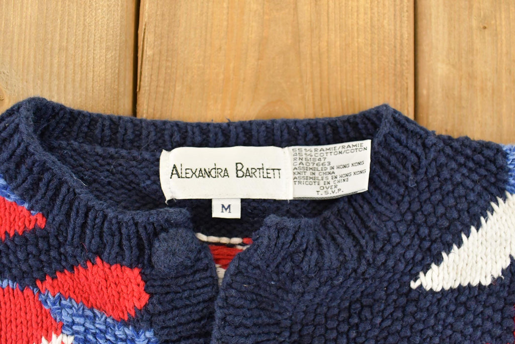Vintage 1990s Alexandra Bartlett Grandma All Over Print Knit Cardigan Sweater Women's M