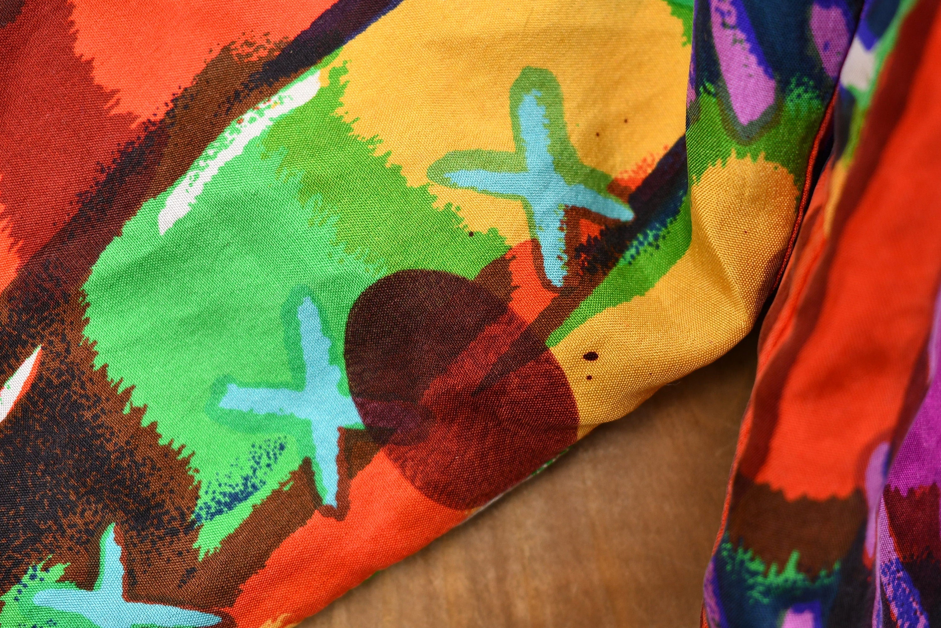 Vintage 1990s Geometric Rainbow 100% Silk Button-Up Blouse