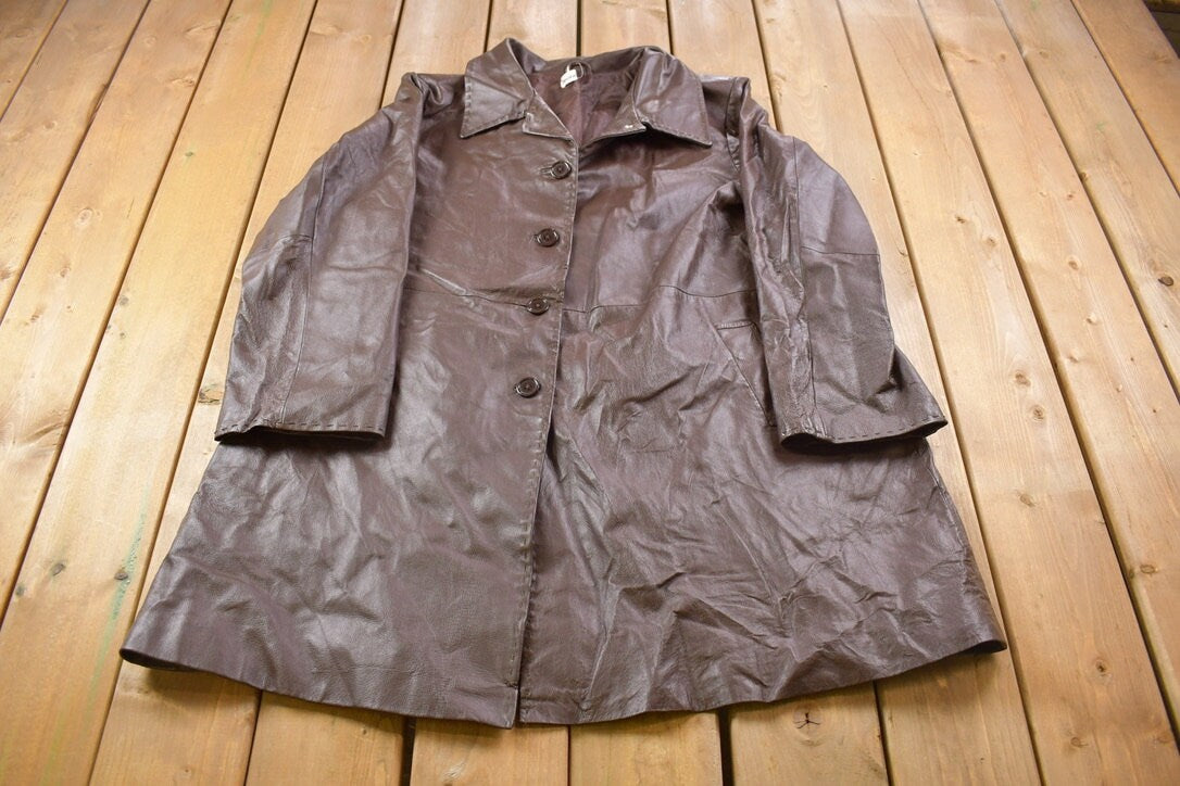 Vintage 1990s Jessica London Leather Jacket Button Up  Fall Outerwear  Leather Coat  Winter Outerwear  Streetwear Fashion