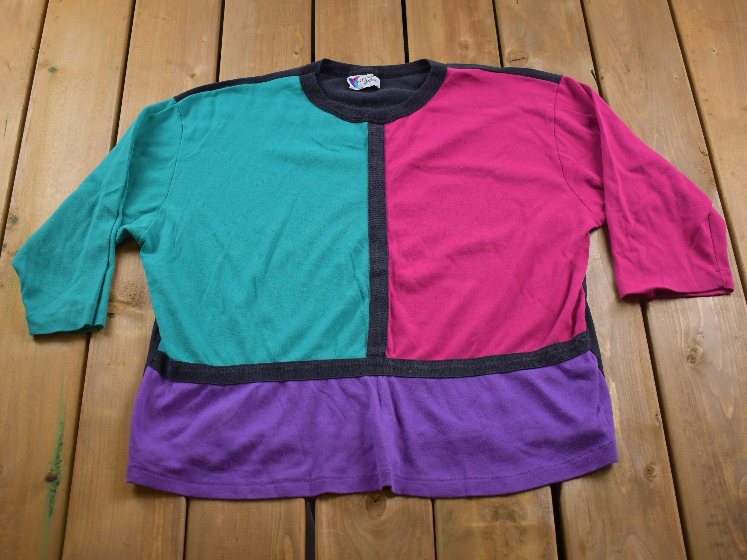 Vintage 1990s Wentworth Color Block Graphic Long Sleeve Shirt