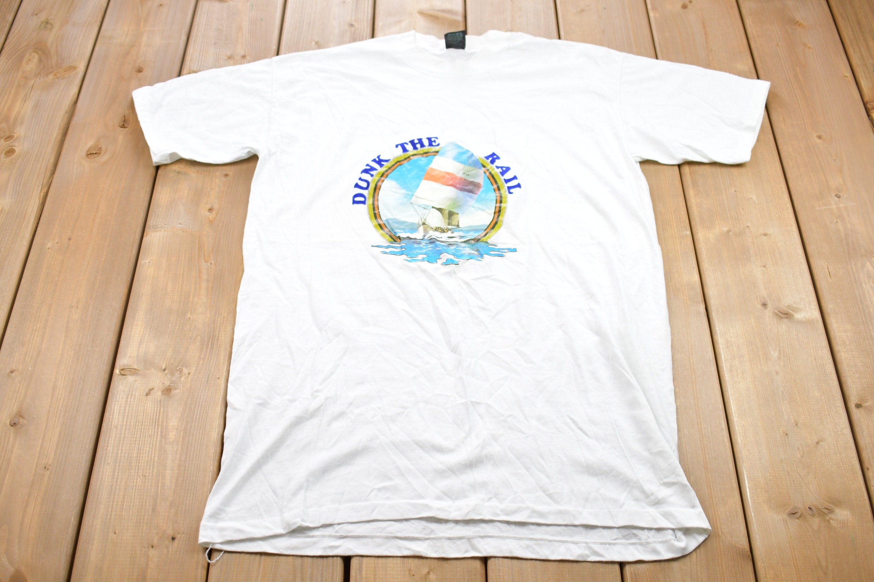 Vintage 1990s Dunk The Rail Sailing Graphic T-Shirt  Graphic  80s  90s  Streetwear  Retro Style  Single Stitch  Made In USA