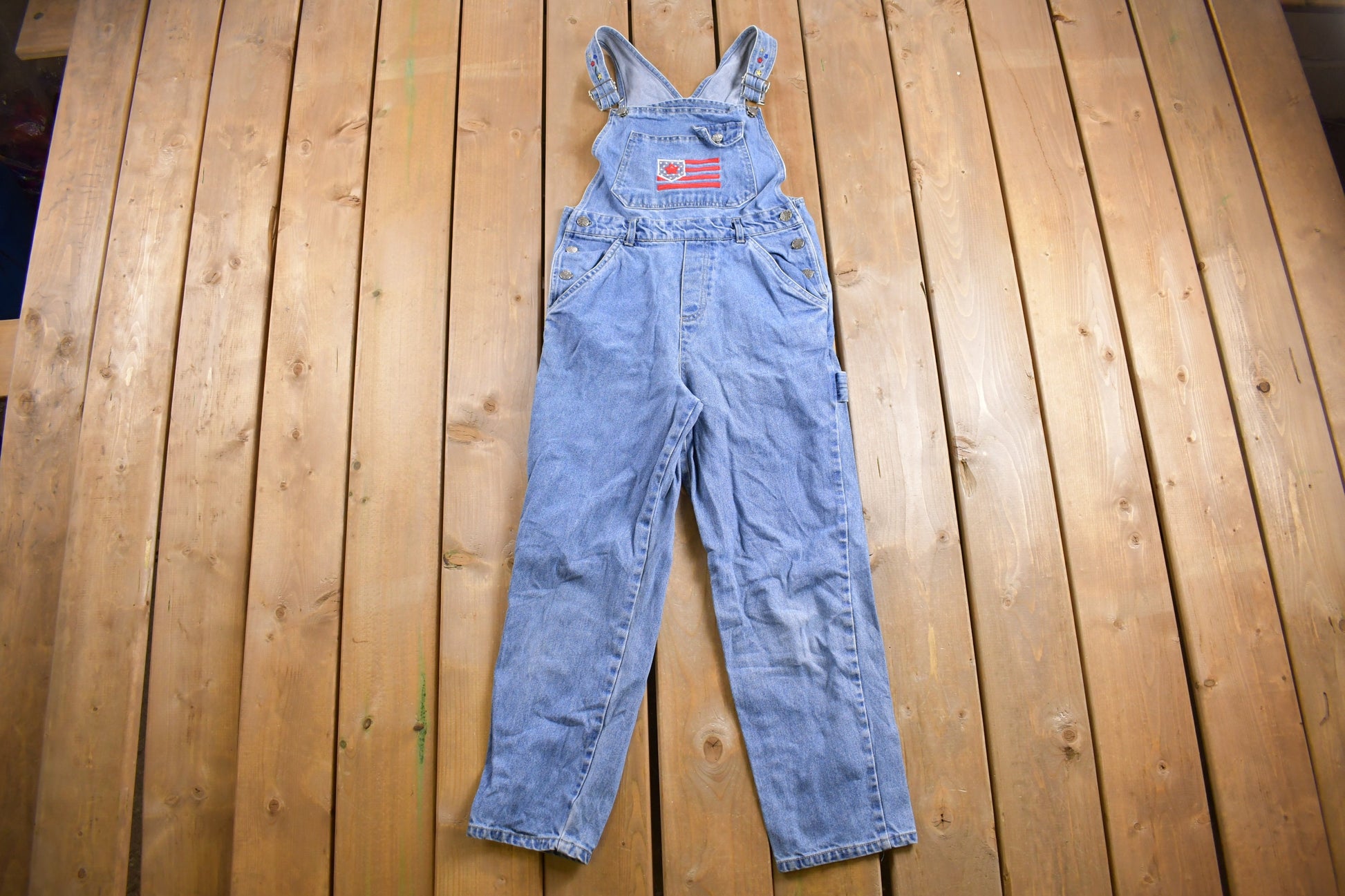 Vintage 1990s Rachels Kids Embroidered Denim Overalls Size 12