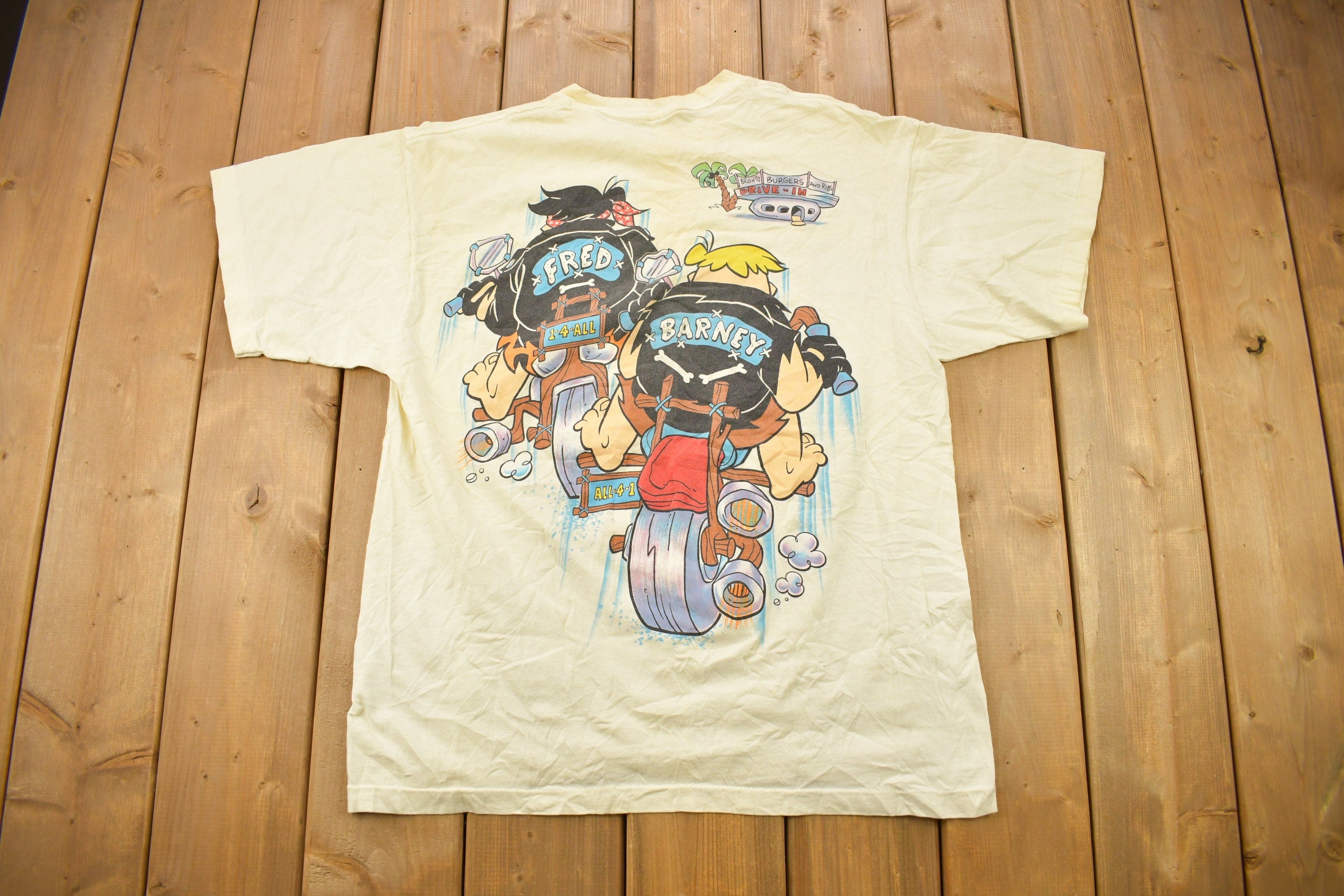 Vintage 1994 The Flintstones Fred Flintstones Double Sided Cartoon Promo T-Shirt