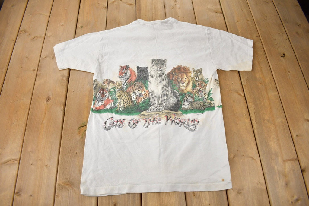 Vintage 1992 Cats Of The World Habitat Single Stitch Graphic T-Shirt Made In USA
