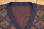 Vintage 1990s Knit V Neck Sweater Men's L / 90's Abstract Pattern 3D Knitted Sweatshirt