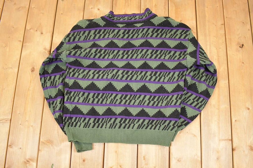 Vintage 1990s Expressions Internationsl Abstract Knit Cardigan Sweater Men's L  Preppy Knit Cardigan  Fancy Knit Vintage Cardigan