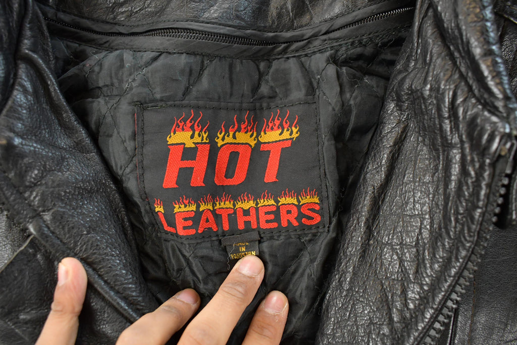 Vintage 1980s Hot Leathers Moto Cafe Racer Biker Leather Jacket Men's Large