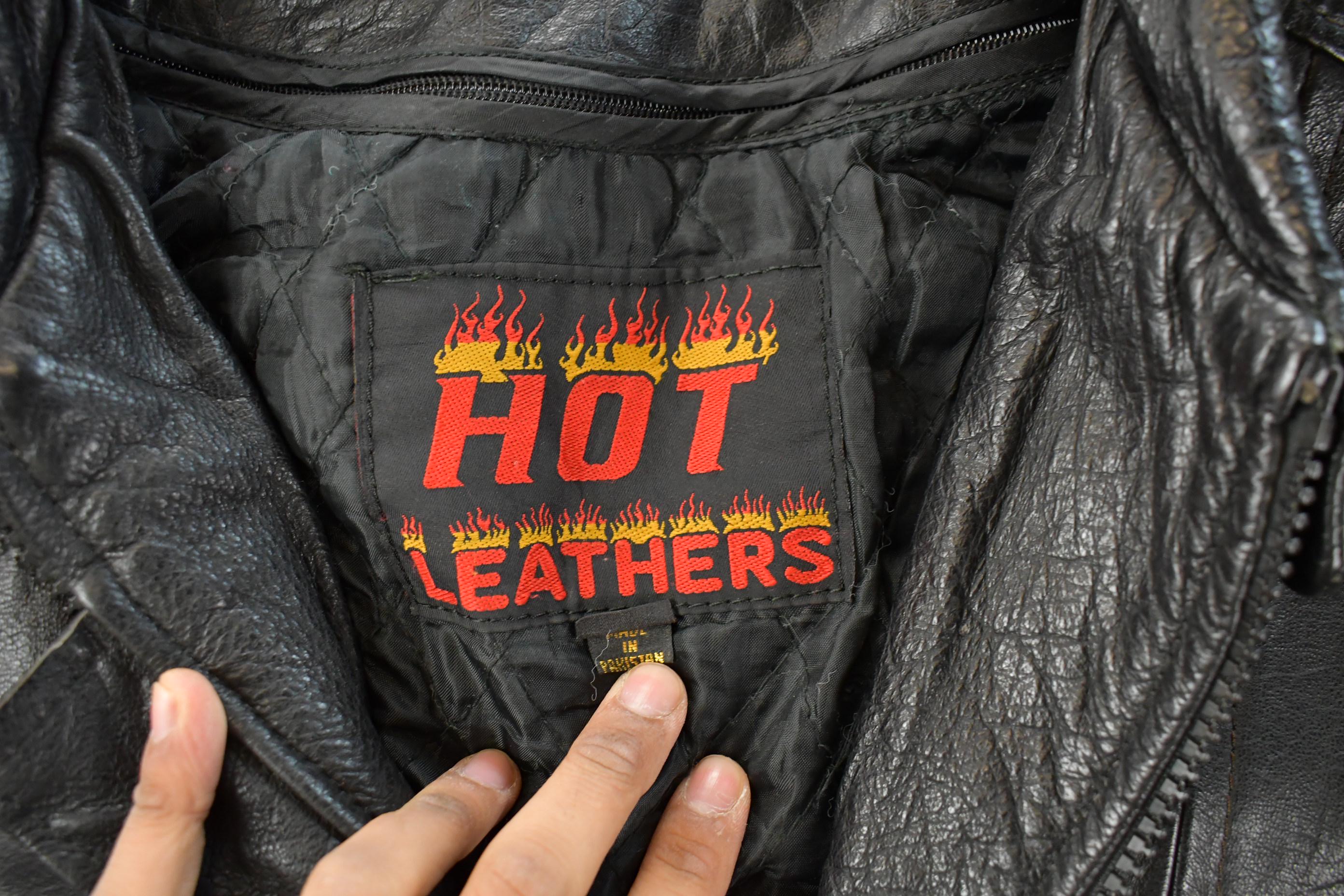 Vintage 1980s Hot Leathers Moto Cafe Racer Biker Leather Jacket Men's Large