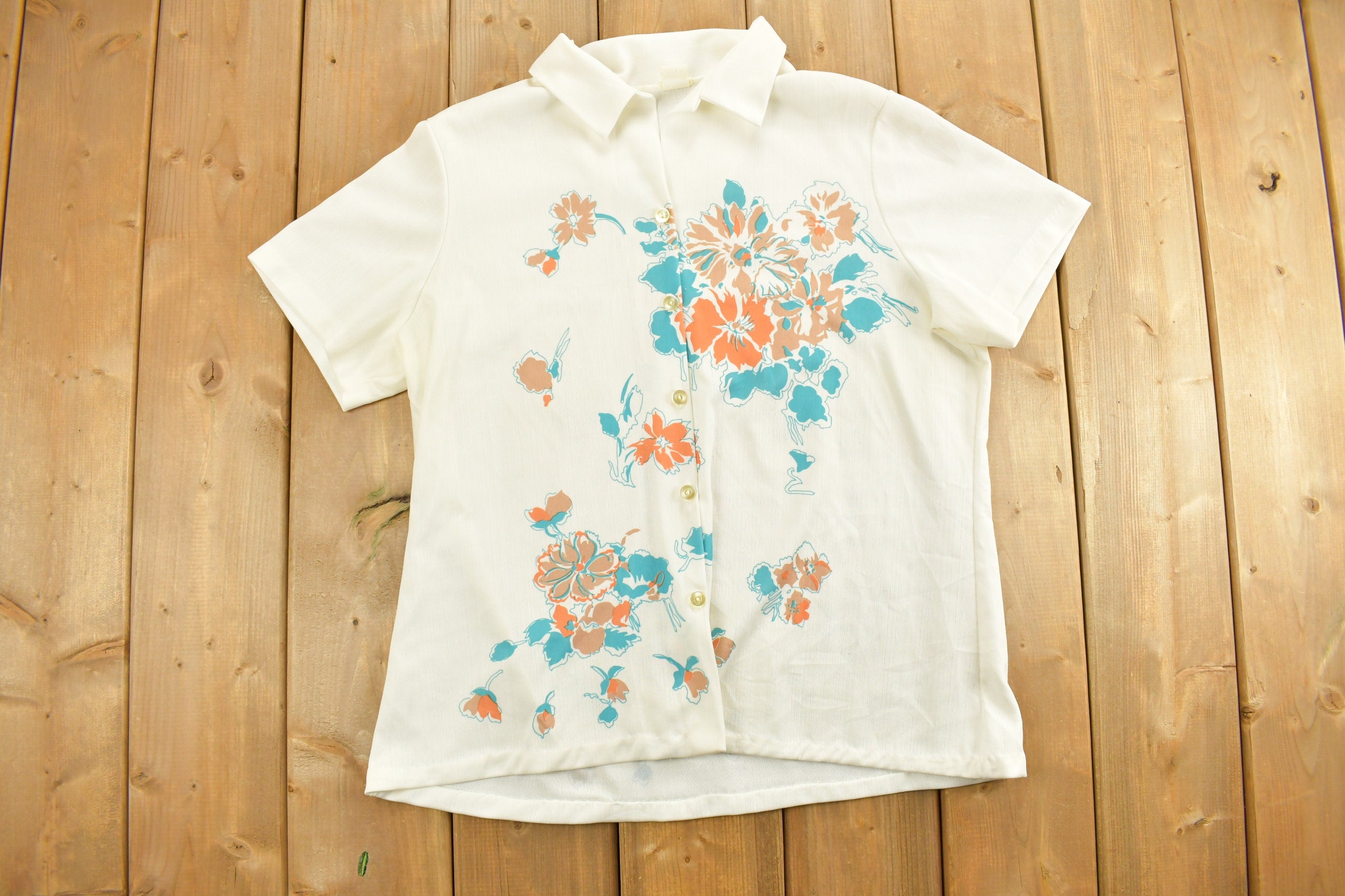 Vintage 1990s Womens Floral Button Up Shirt
