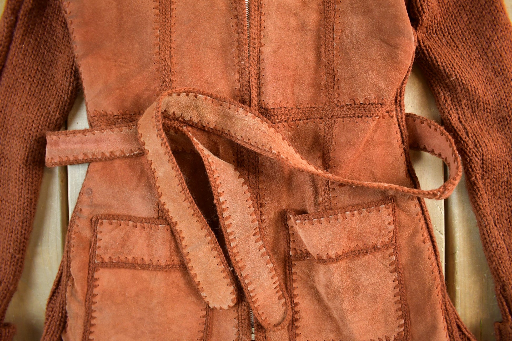 Vintage 1970s Exclusive Imports Cowhide Knit Leather Jacket Women's S-M