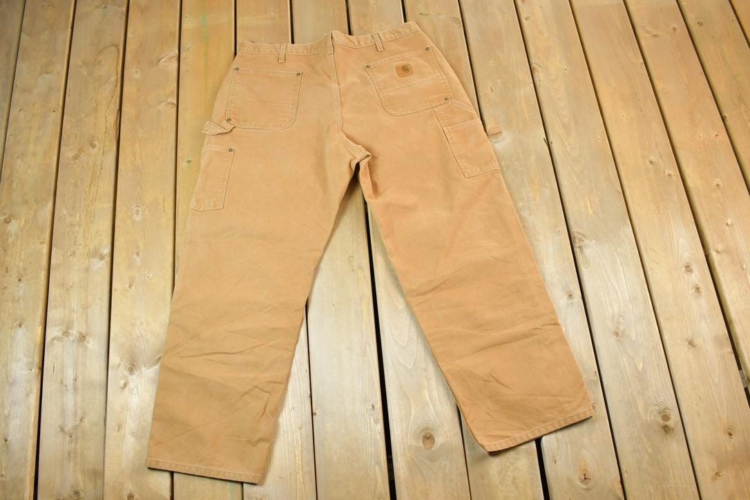 Vintage 1990s Tan Carhartt Double Knee Denim Work Jeans Size 38 x 30