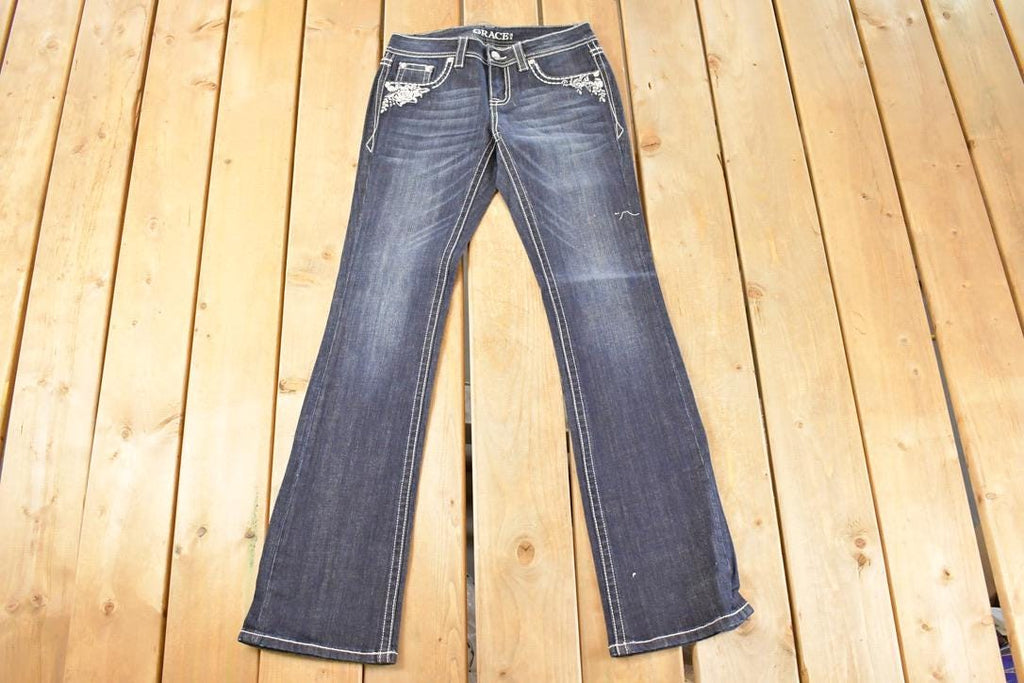Vintage Deadstock Y2K Grace In LA Bedazzled Bootcut Low Rise Jeans Women's Size 26 x 32