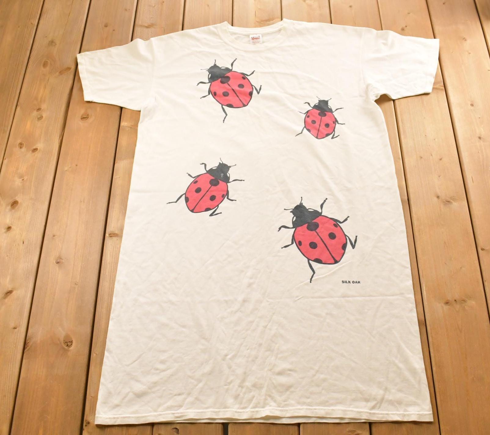 Vintage 1990s Ladybug Cartoon Sleep T-Shirt Mens XL / Animal / 90s Graphic Tee / Streetwear / Cute Grandmacore