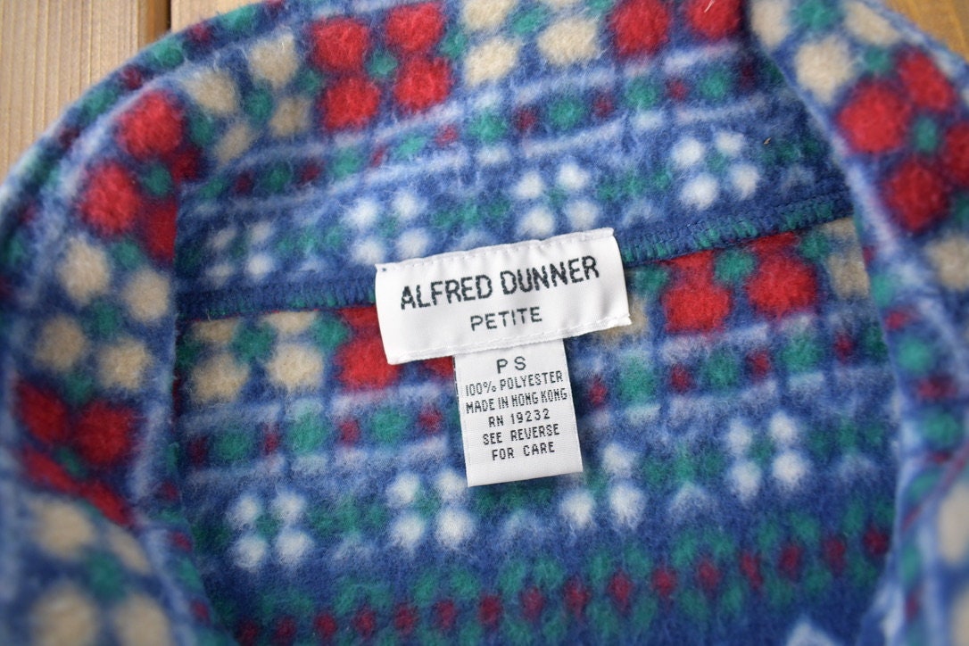 Vintage 1990s Alfred Dunner All Over Print Zip Up Fleece Sweater Size Woman's PS