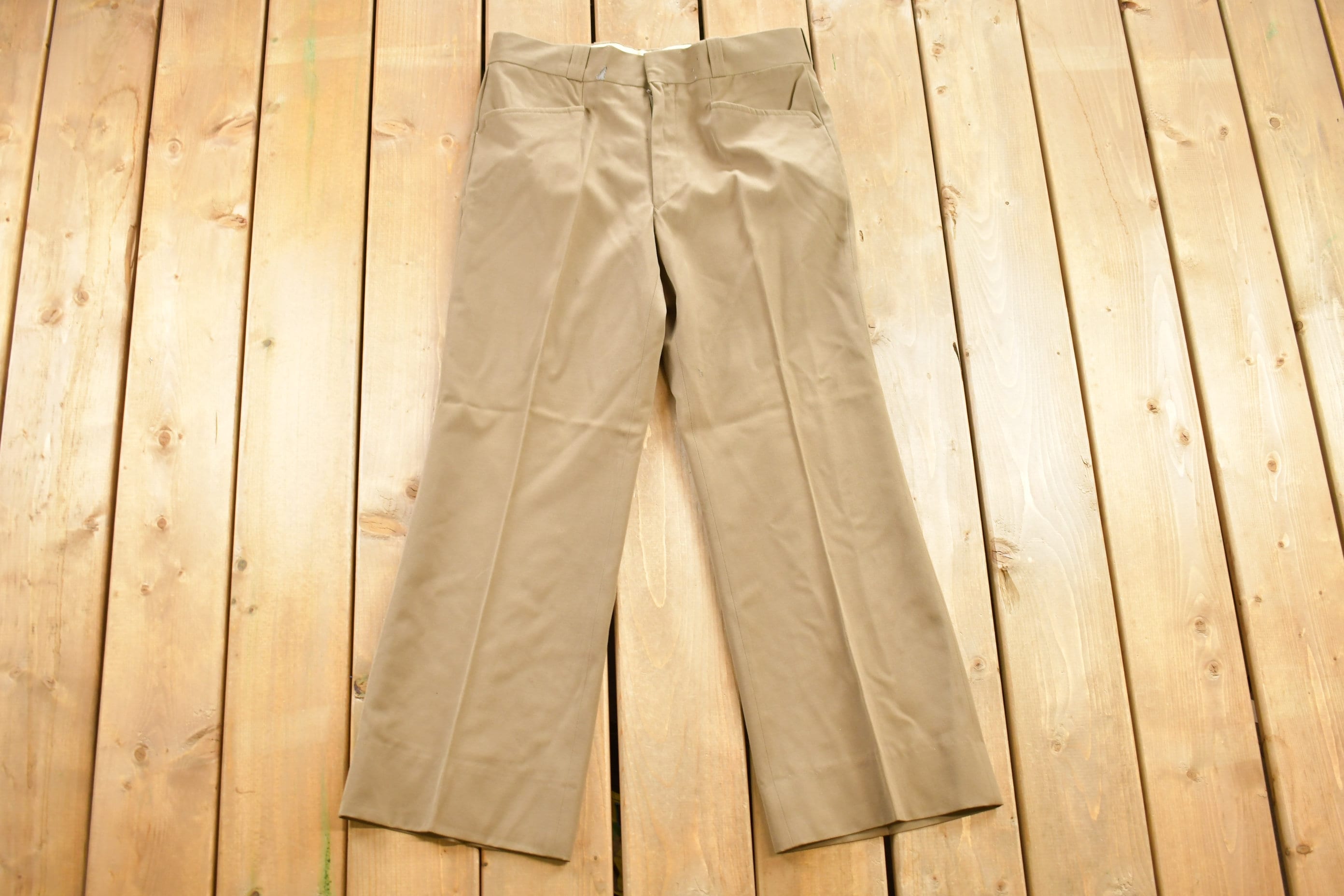 Vintage 1990's Khaki Trousers / Wide Fit Dress Pants / Streetwear / True Vintage / Vintage Workwear / Wool Pants