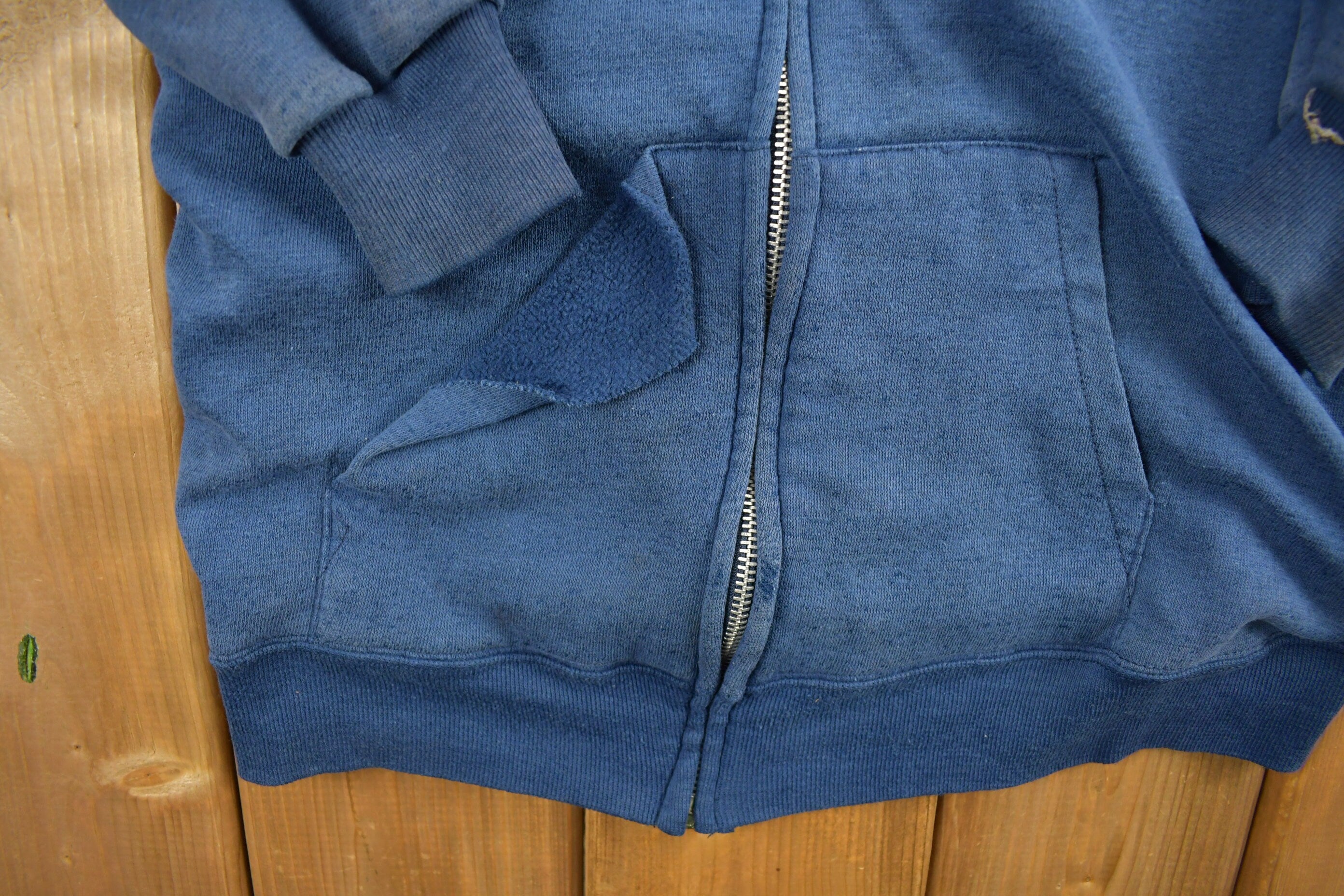Vintage 1990s Navy Athletic Blank Zip Up Hoodie