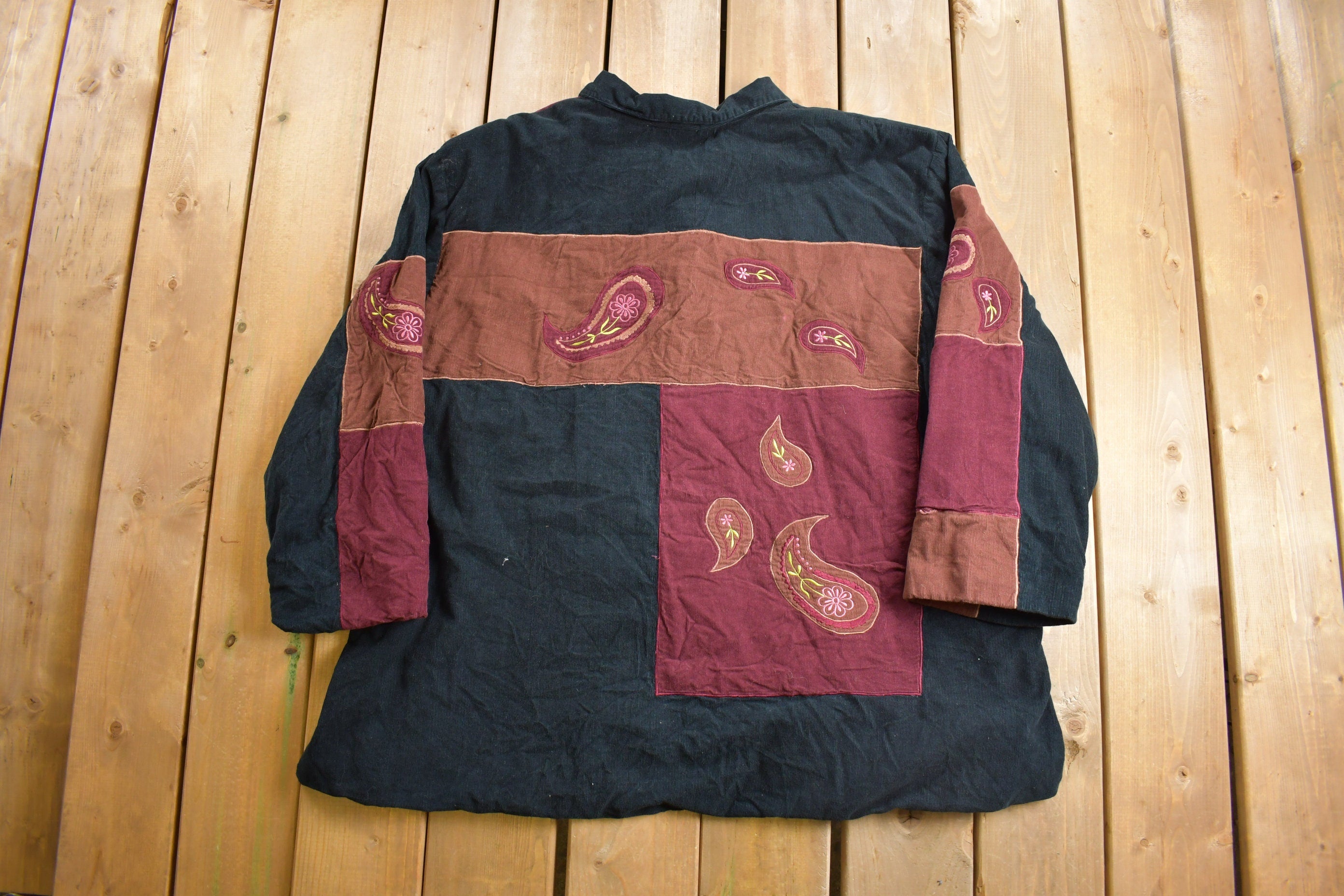Vintage 1990s Junonia Paisley Corduroy Casual Button Up Shirt