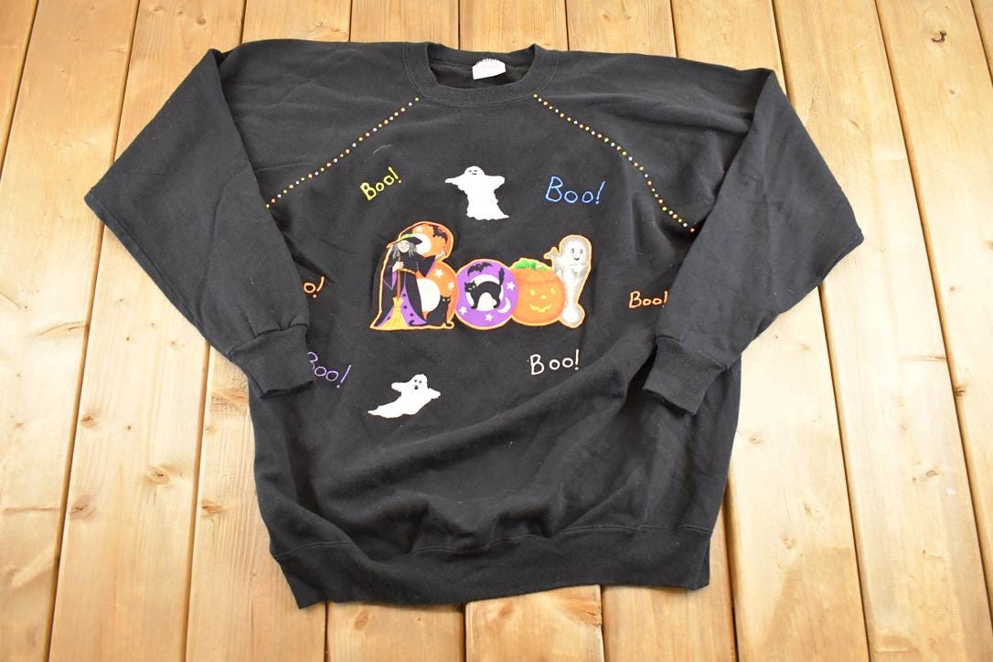 Vintage 1990s Hand painted Halloween Souvenir Boo Crewneck Sweatshirt Womens L