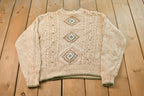 Vintage 1990s Liz Wear Knit Abstract Pattern Mockneck Sweater Womens L / 90s Crewneck / Preppy Knits