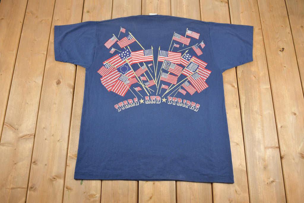 Vintage 1990s Stars And Stripes Wrap Around Patriotic American Flag Print T Shirts