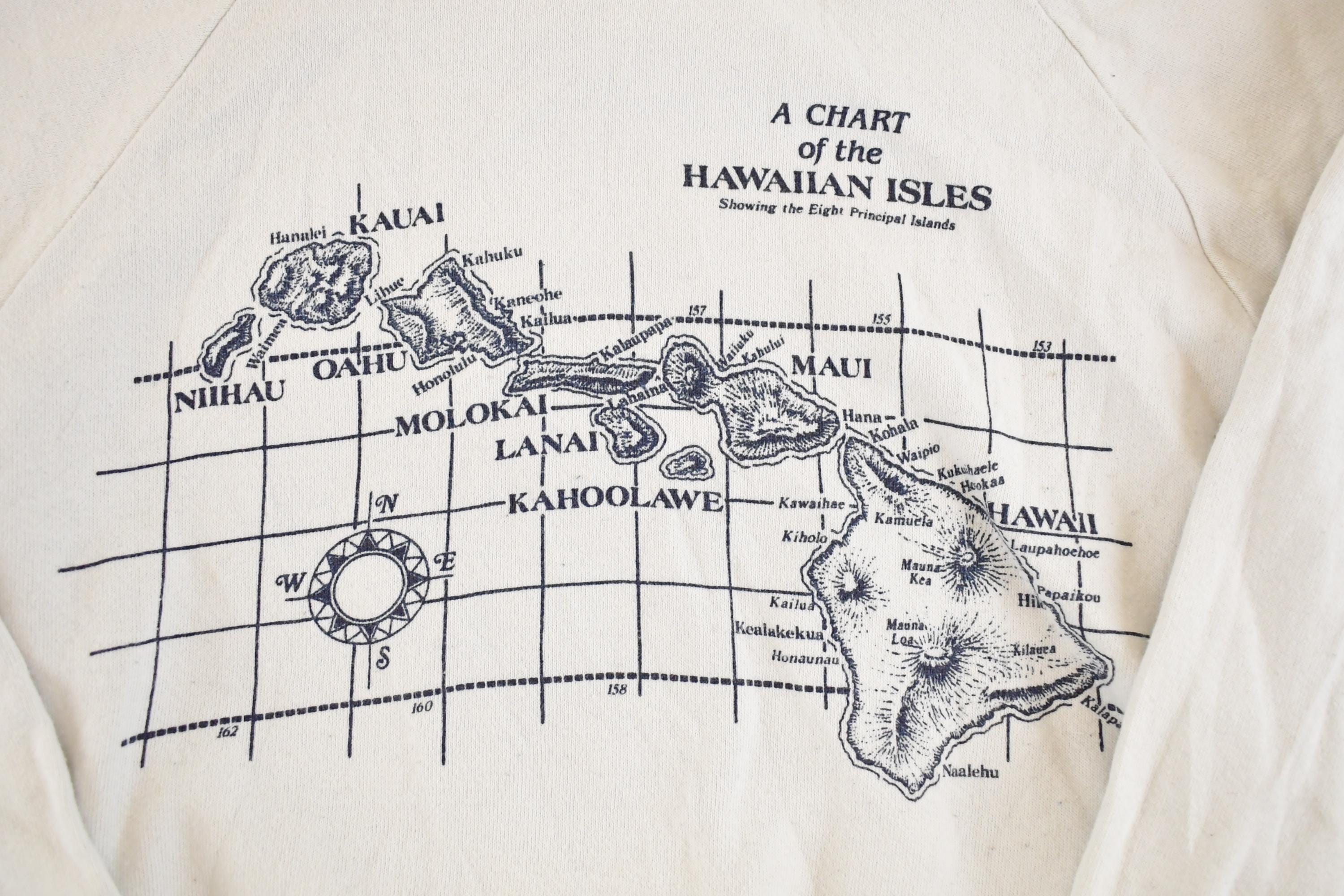 Vintage 1990s Chart Of The Hawaiian Isles Souvenir Crewneck Sweatshirt Mens S