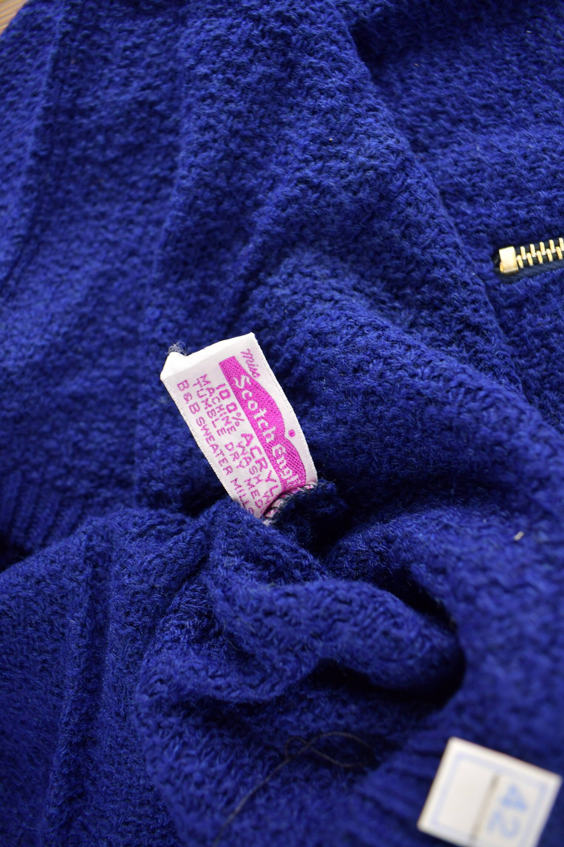 True Vintage 1960s Deadstock Miss Scotch English Short Sleeve Quarter Zip Knit Acrylic Sweater