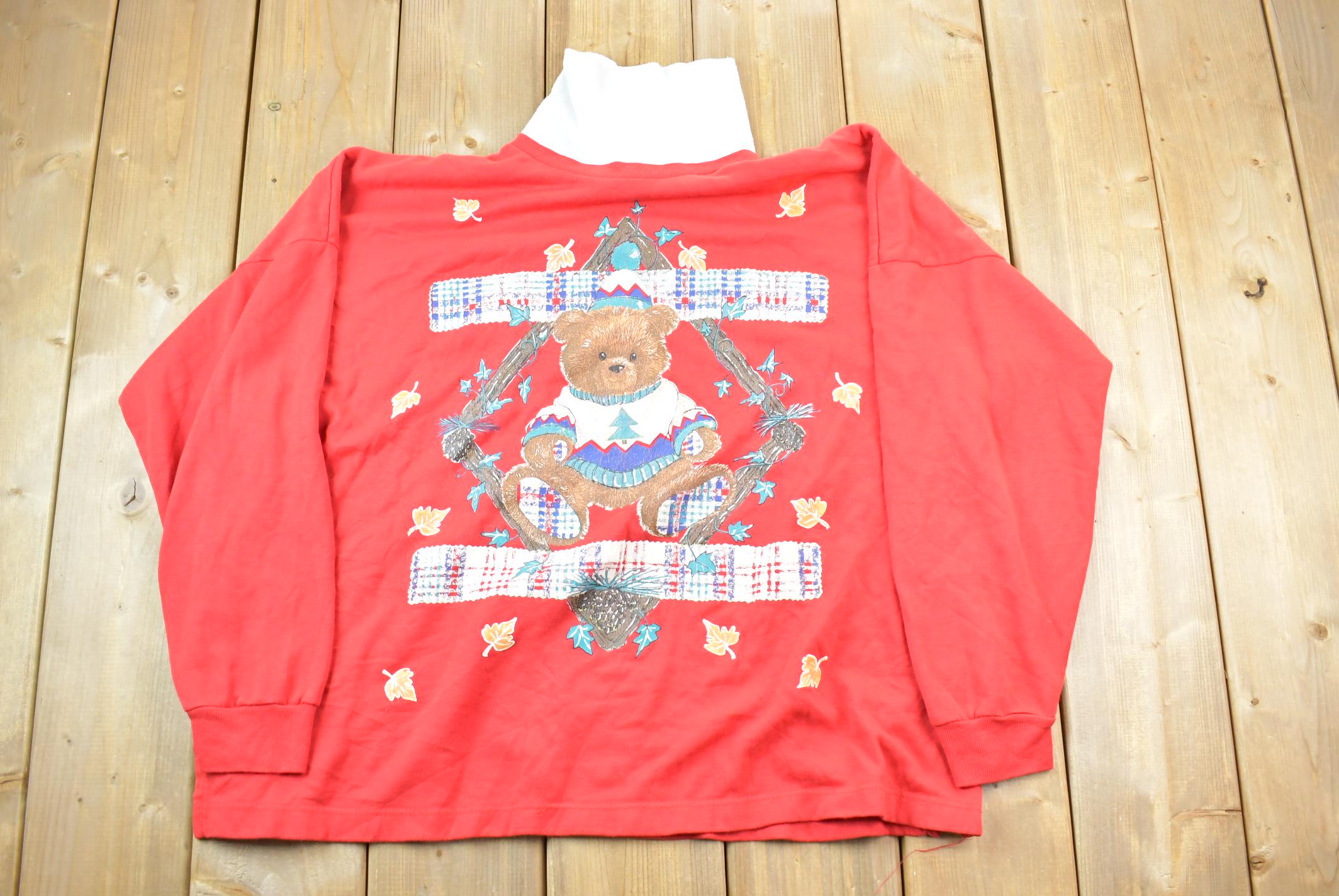 Vintage 1990s Teddy Bear Holiday Time Christmas Cute Crewneck Sweater