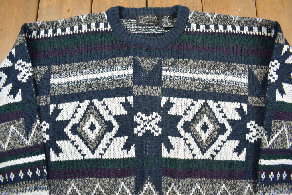 Vintage 1990s Graphix Abstract Striped Knit Crewneck Sweater /