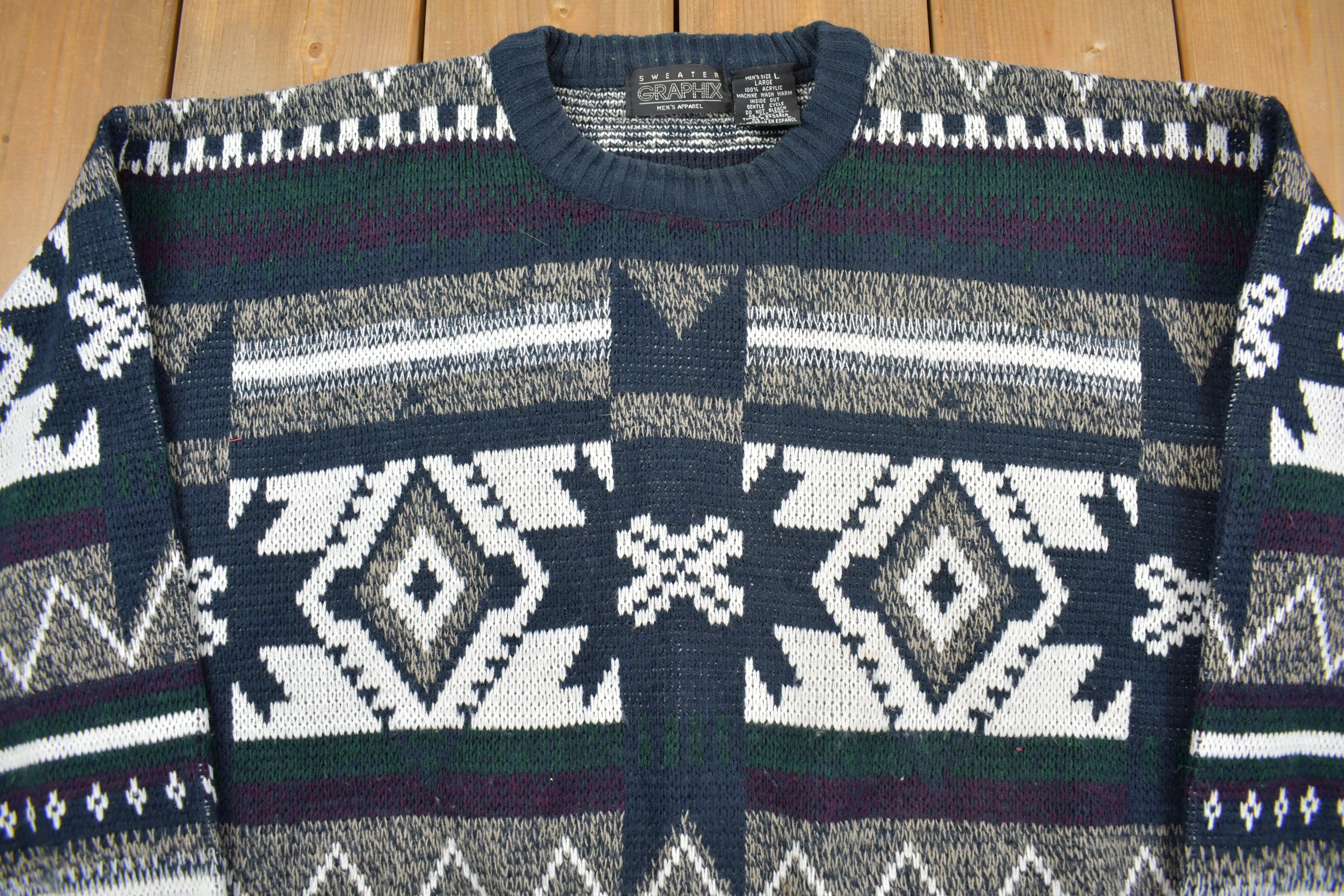 Vintage 1990s Graphix Abstract Striped Knit Crewneck Sweater /