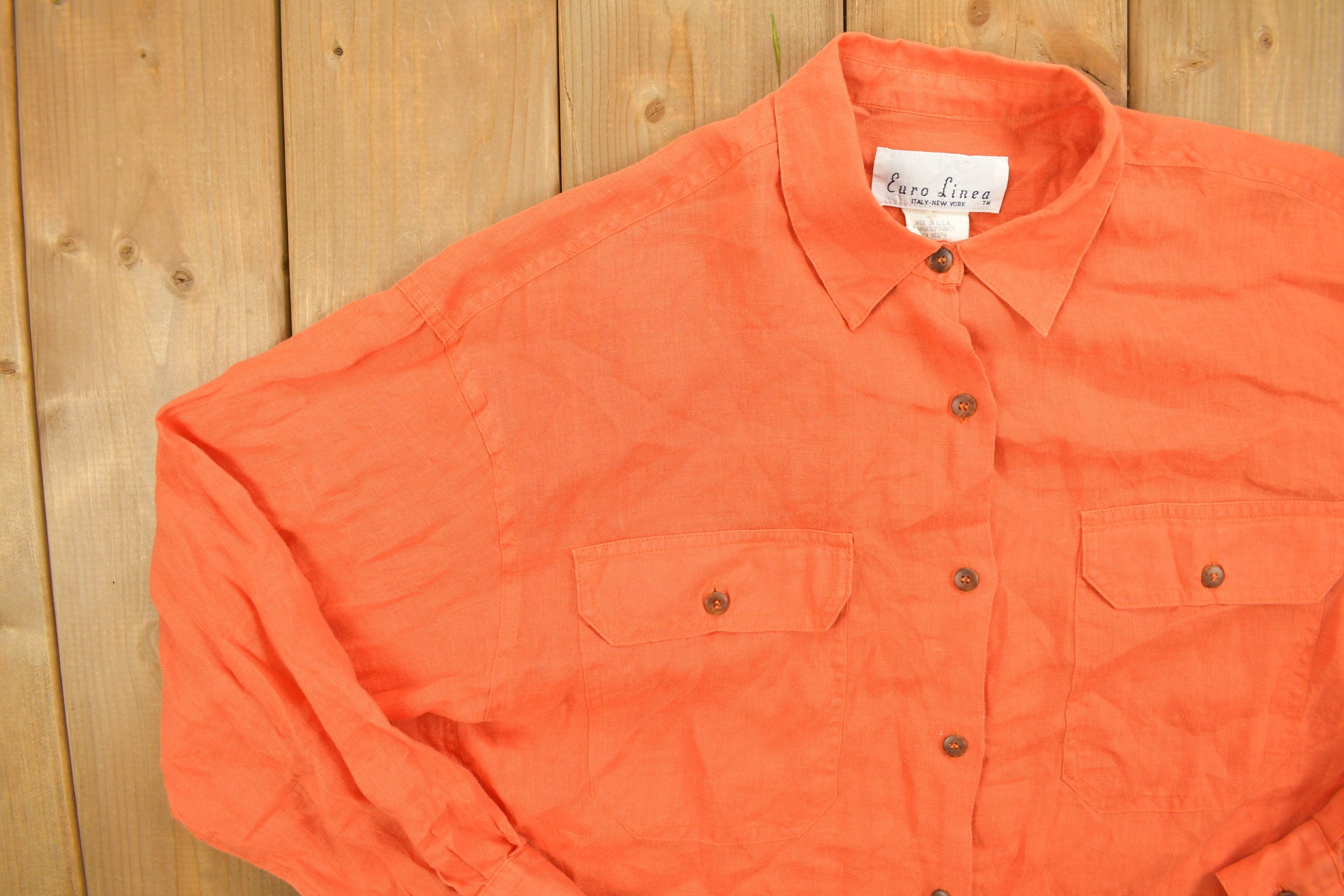Vintage 1990s Blank Orange Button Up Shirt
