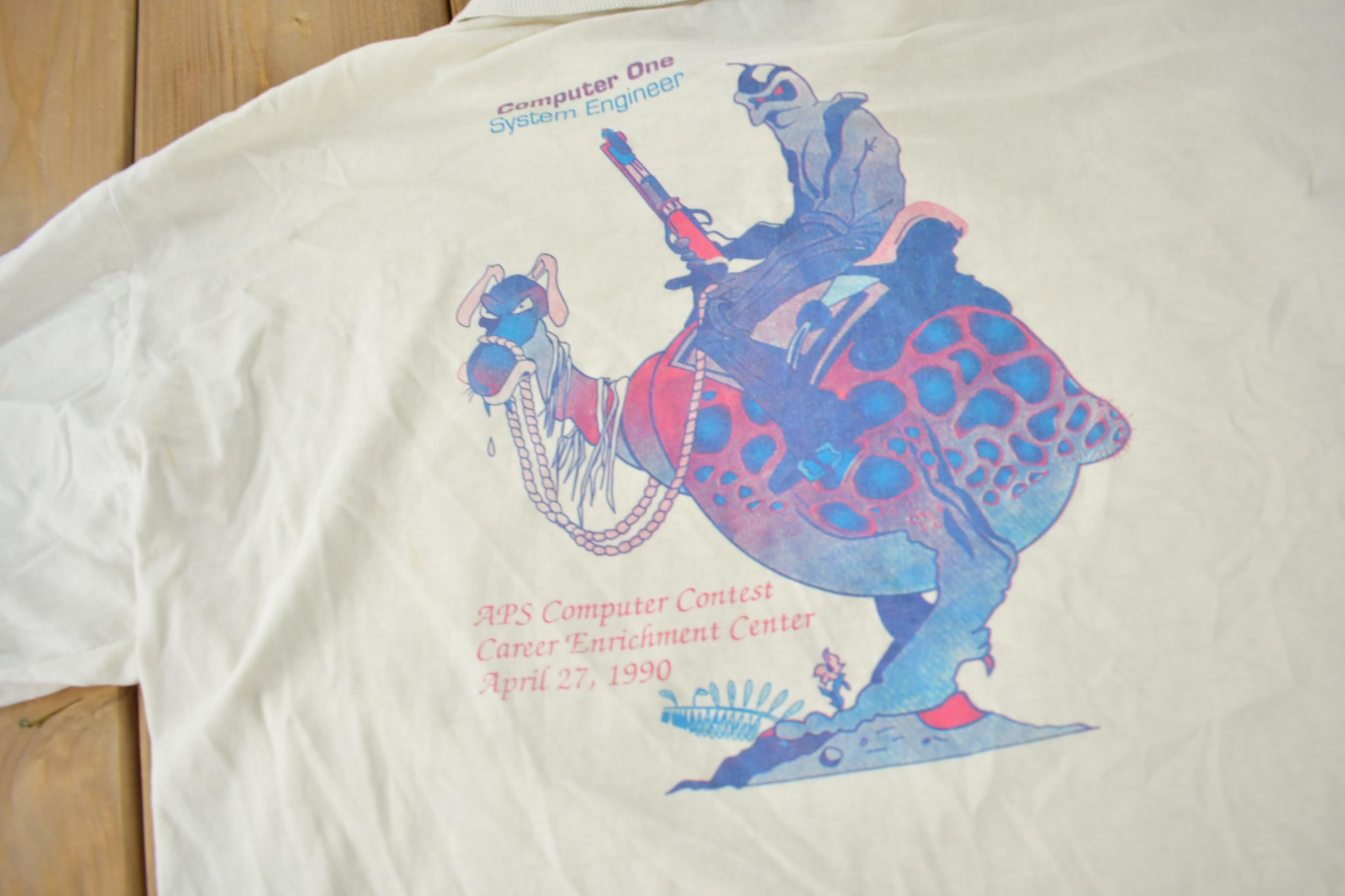 Vintage 1990 Computer One System Engineer Macintosh Specialists Graphic Polo Shirt