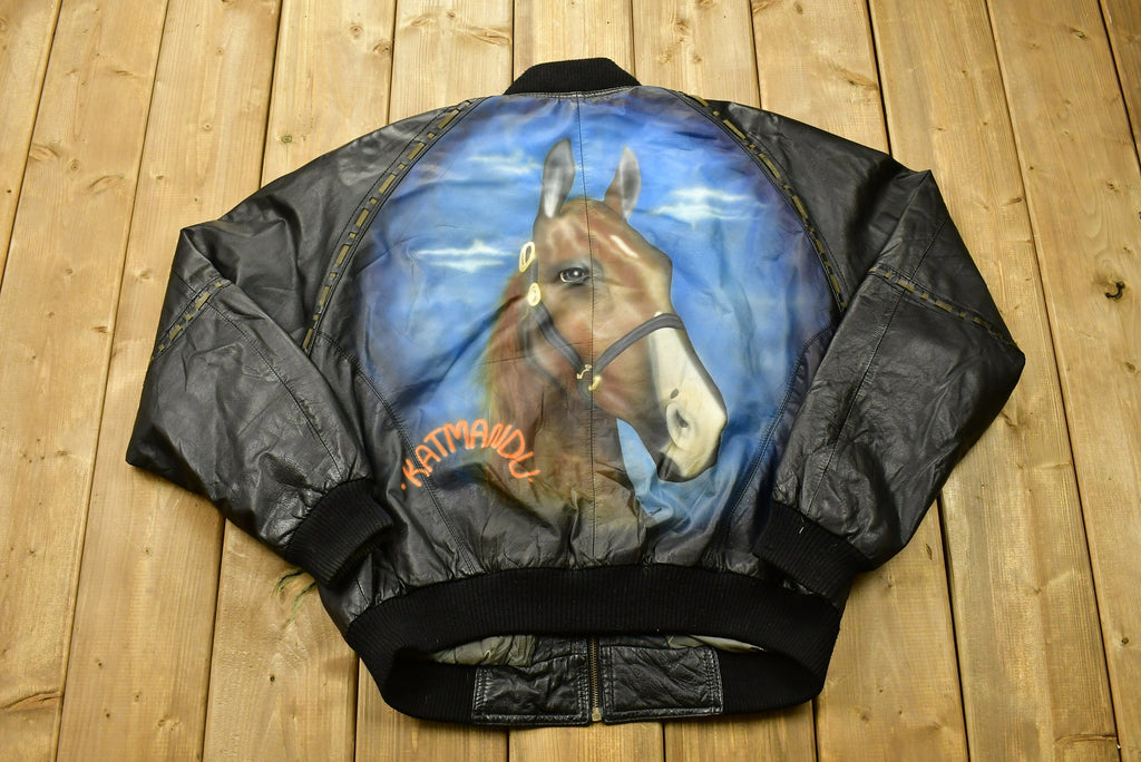 Vintage 90's Cavaricci Horse Graphic Leather Jacket Katamandu Airbrush