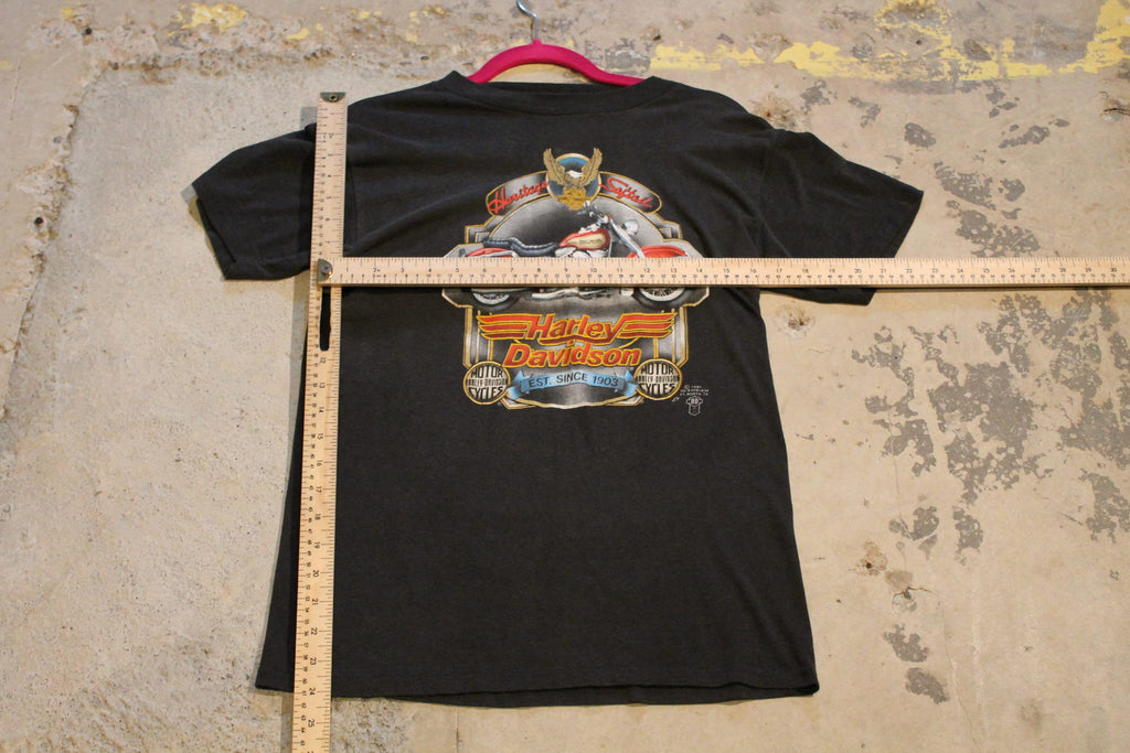 Vintage 1987 3D Emblem Harley Davidson Heritage Softail Biker Graphic T Shirt
