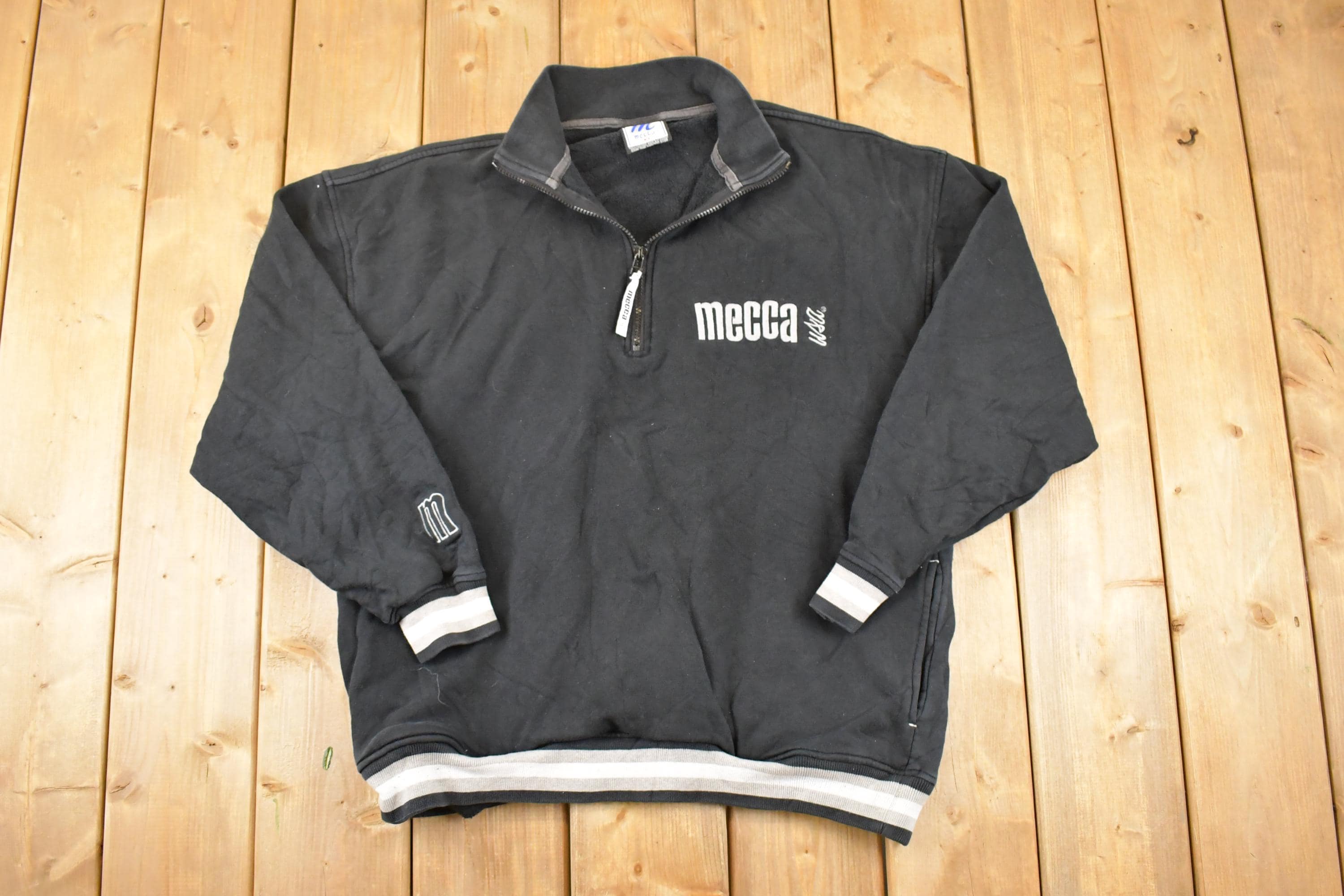 Vintage 1990s Mecca Embroidered Quarter Zip Hip Hop Sweatshirt Mens L