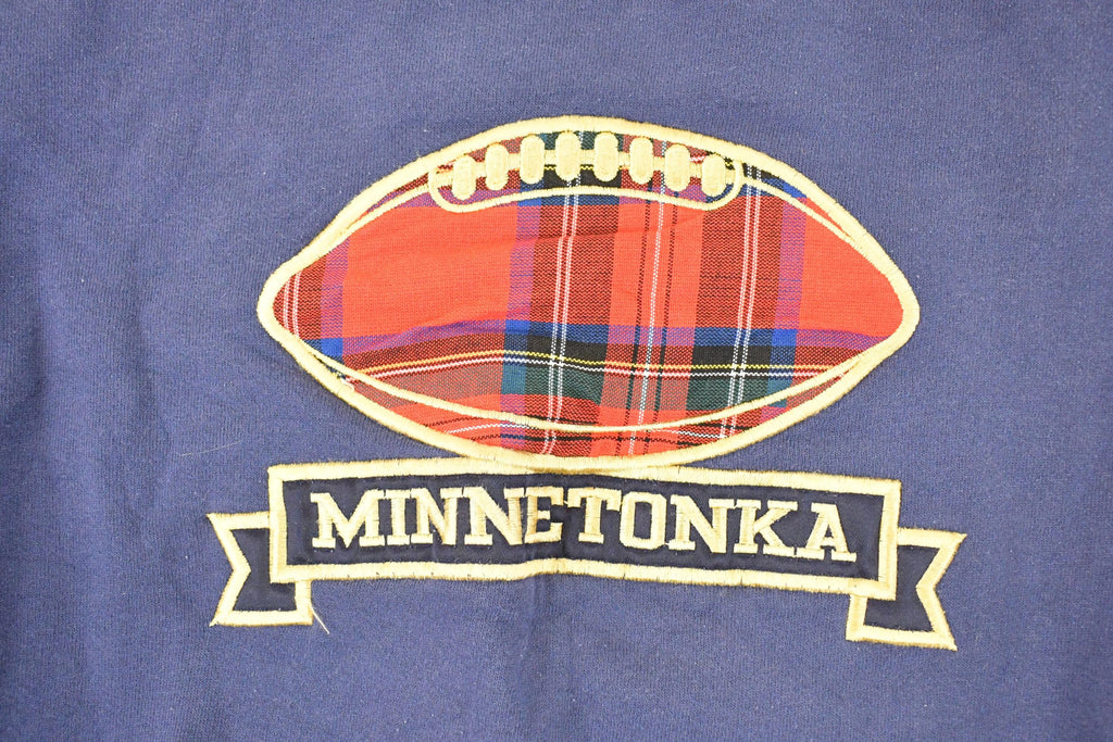Vintage 1990s Oarsman Minnetonka Embroidered Plaid Football Crewneck Sweatshirt Men's L