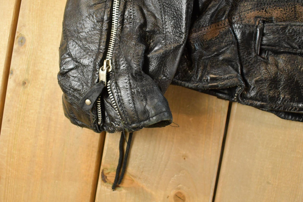 Vintage 1980s Diamond Plate Buffalo Leather Biker Motorcycle Jacket Men's 2XL