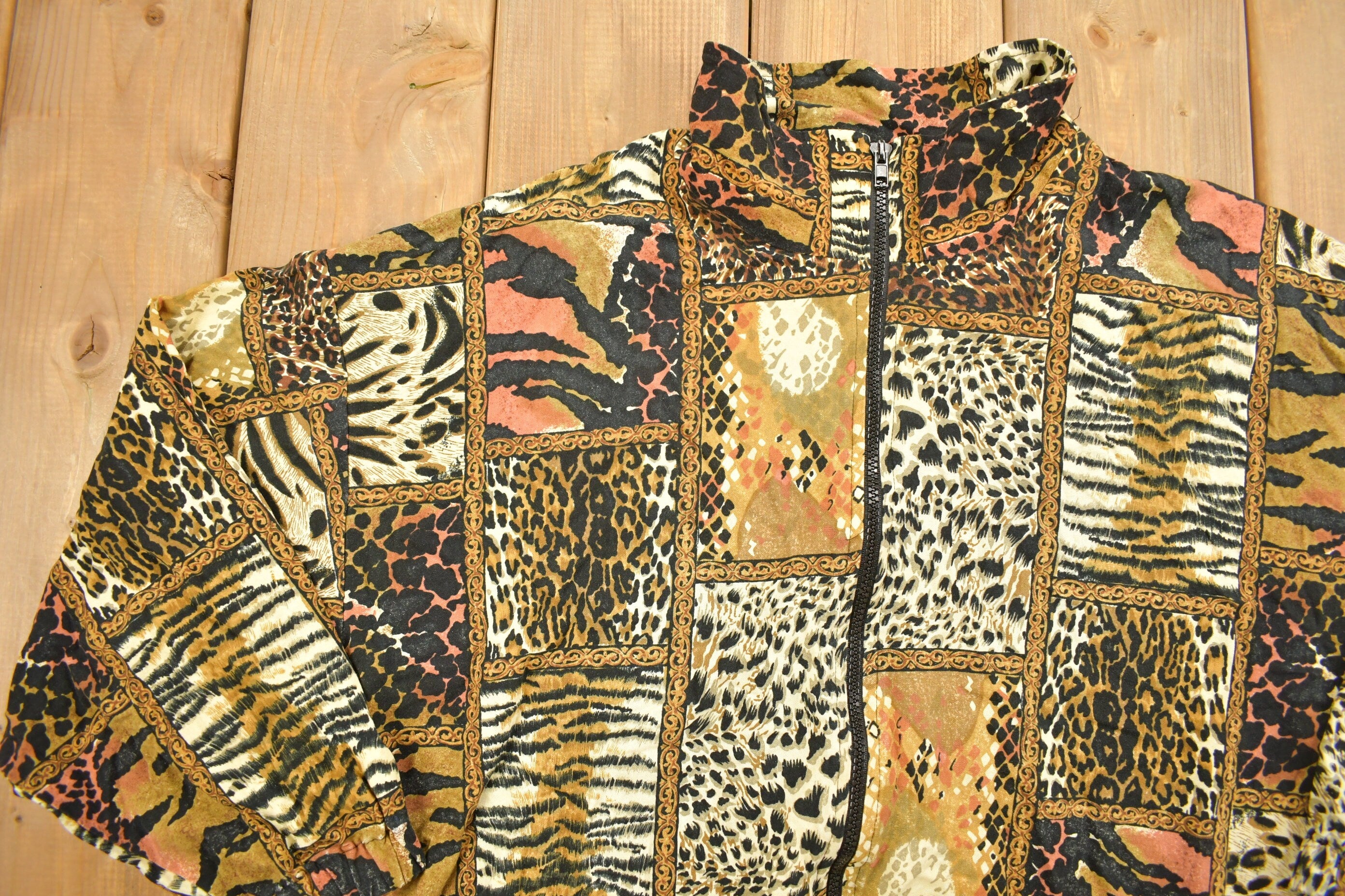 Vintage 1990s Erin London All Over Print Windbreaker Jacket  Leopard  Athletic Spring Summer Sportswear  Streetwear  Athleisure  Active