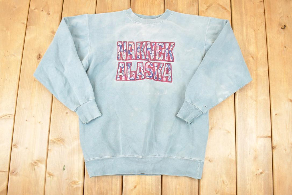 Vintage 1990s Naknek Alaska Floral Embroidered Letter Crewneck Sweatshirt Women's L