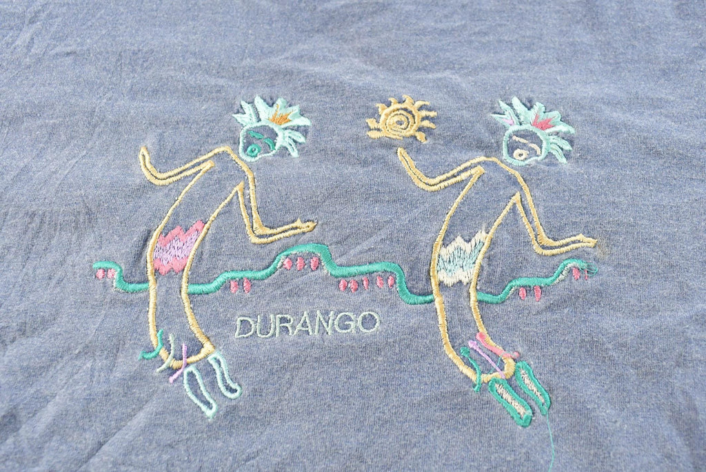 Vintage 1990s Kokopelli Navajo Art Graphic Durango T Shirt Men's / Single Stitch / Embroidered / Indigenous Graphic T Shirt / Made in USA