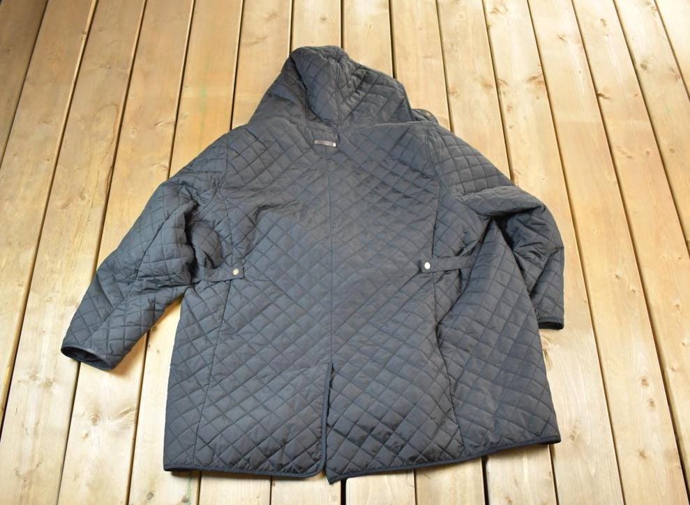 Vintage 1990s Lauren By Ralph Lauren Light Pleated Hooded Zip Up Abstract Lined Jacket