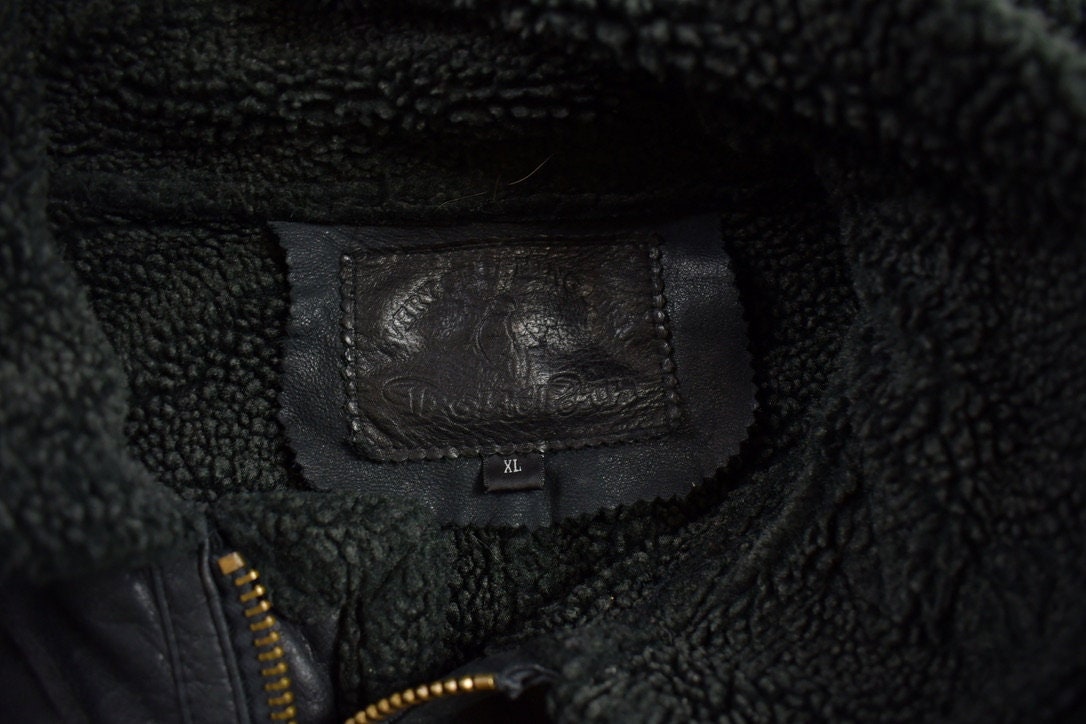 Vintage 1980s Dona Black Leather Hooded Flight Jacket