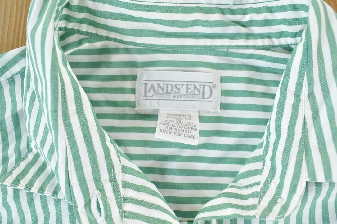 Vintage 1990s Lands End Striped Mint Button Up Shirt