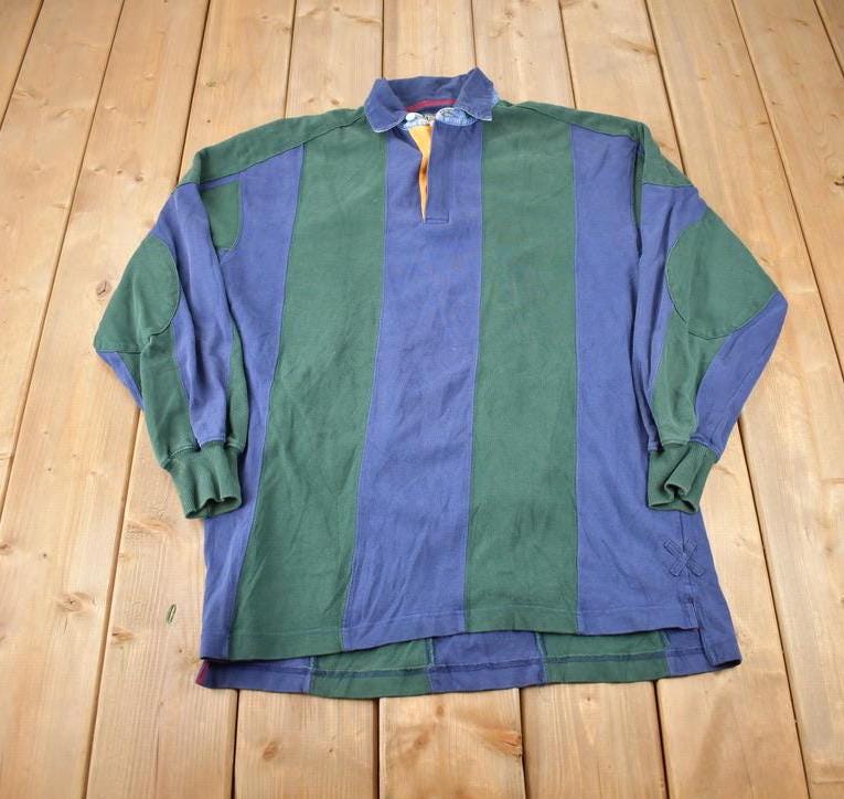 Vintage 1990s Casual Clothing Rugby Color Block Blank Button Up Shirt