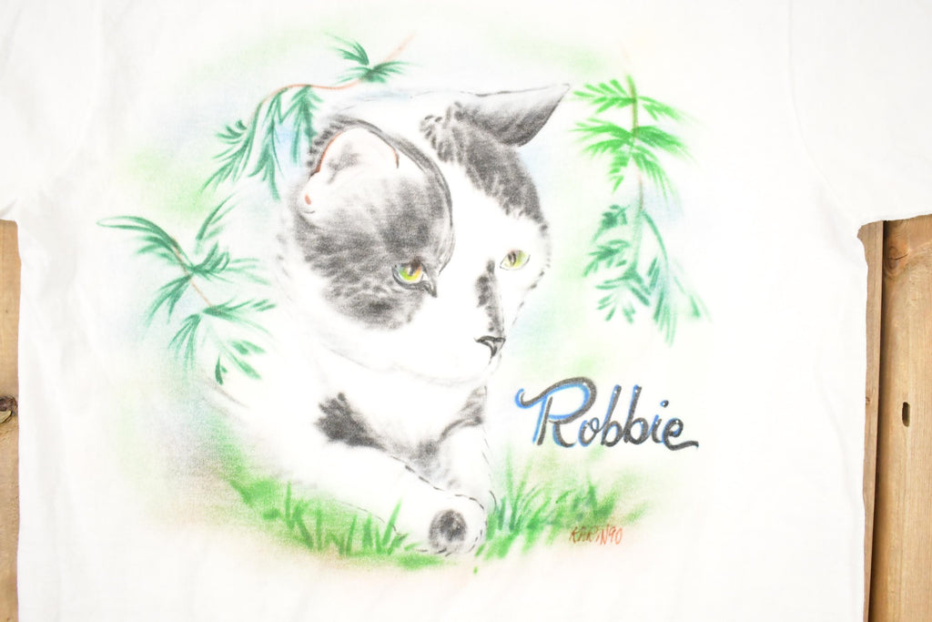 Vintage 1990s Robbie Airbrushed Kitty Souvenir Travel T-Shirt Women's M