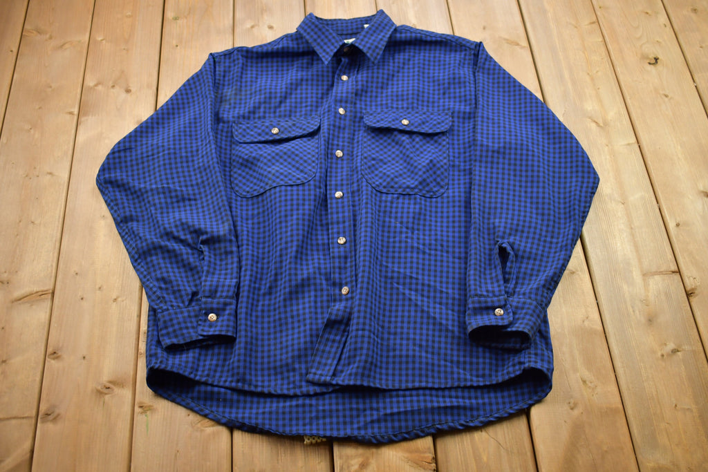 Vintage 1990s Blue Plaid Flannel Button Up Shirt